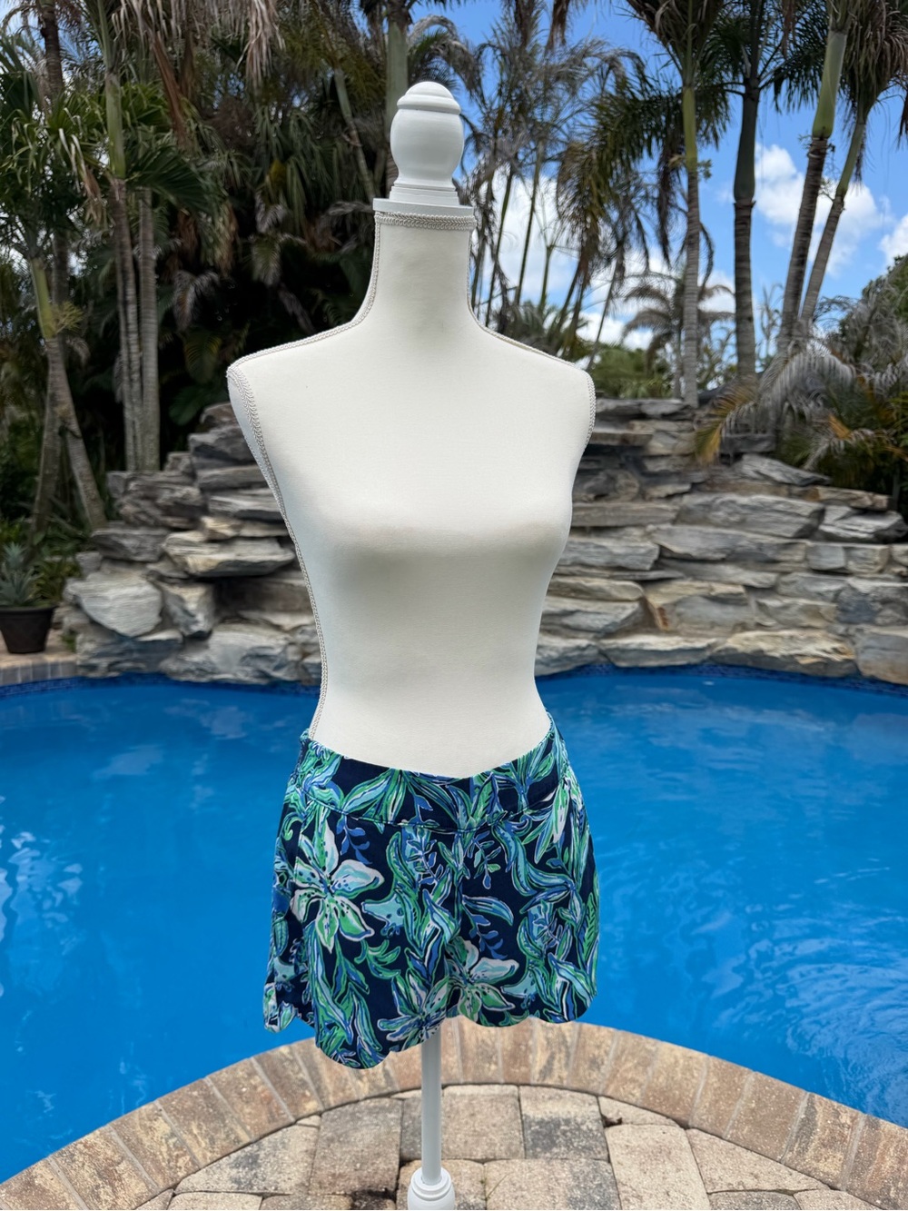Navy Floral Shorts with Green & Teal Leaves